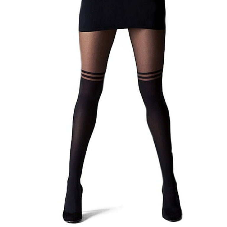 Womens Over The Knee Tights Black Sheer Pantyhose Striped Double Bars Stockings Womens Over The Knee Tights Black Sheer Pantyhose Striped Double Bars Stockings